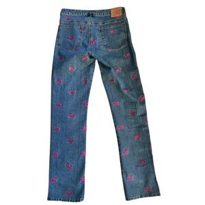 Lilly Pulitzer Women’s Denim Straight Leg Embroidered Pink Whales Jeans Sz 8